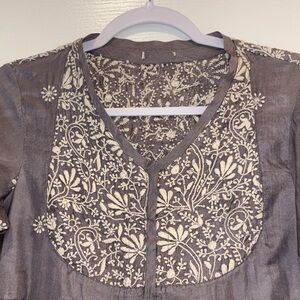 Stunning Embroidered 100% Silk Gray Women's Top